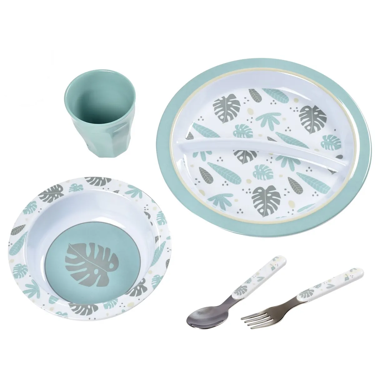 BÉABA Couverts, Vaisselle Et Bavoirs*Coffret Cadeau Repas Jungle